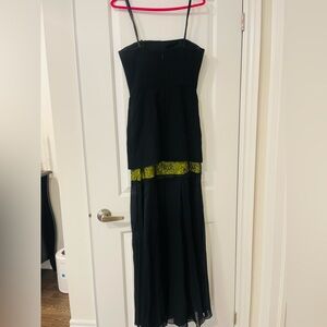 BCBG Maxazaria Black & Lime Chiffon Long Strapless Gown. Worn Once.
